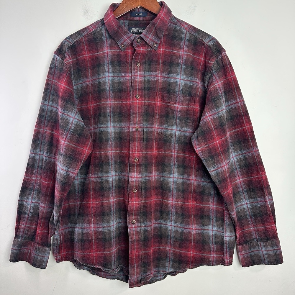 Pendleton Shirt Mens XL Plaid Long Sleeve Mason‎ Flannel Button Up Red Shadow